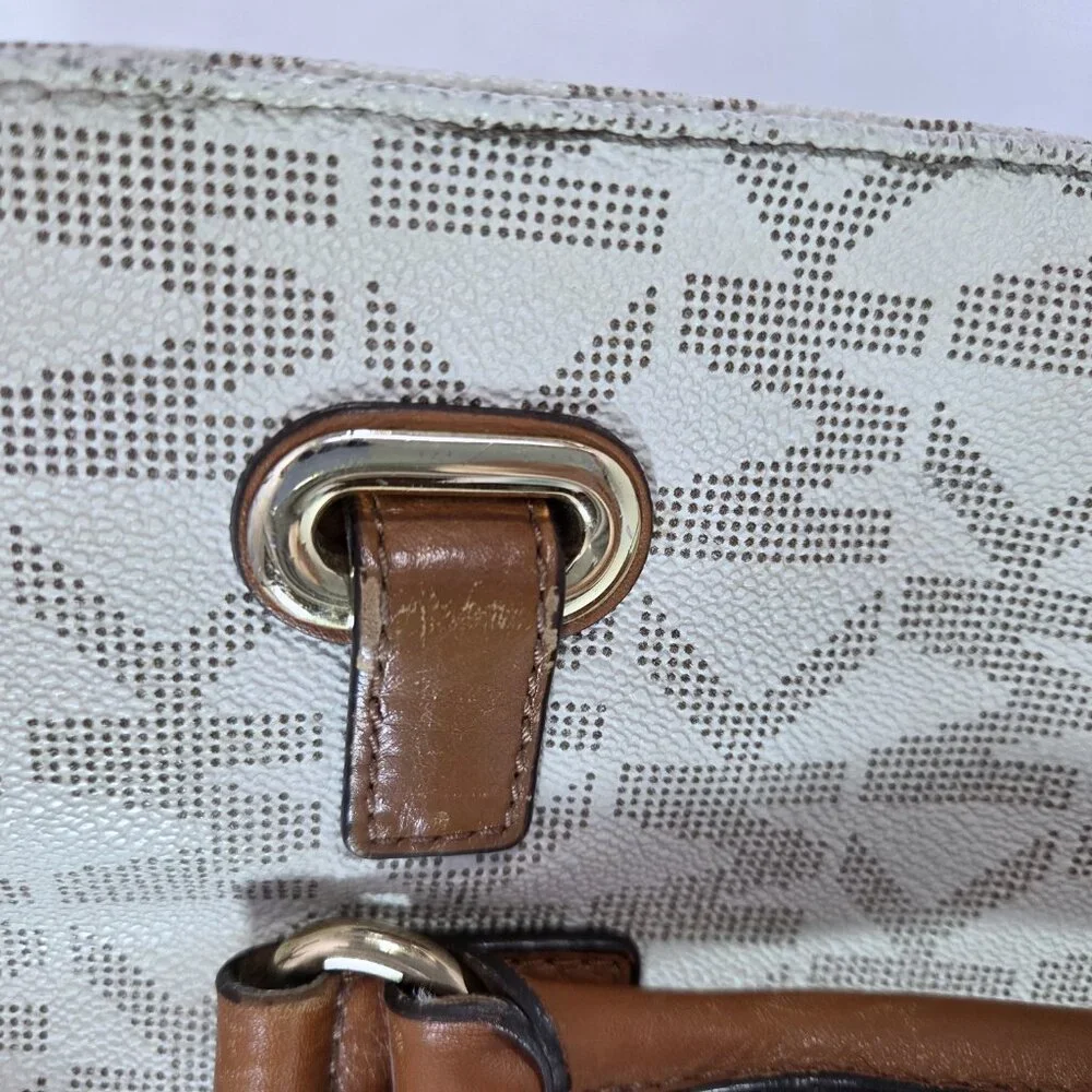 Michael Kors Hamilton White & Brown Leather Satchel Shoulder Bag
